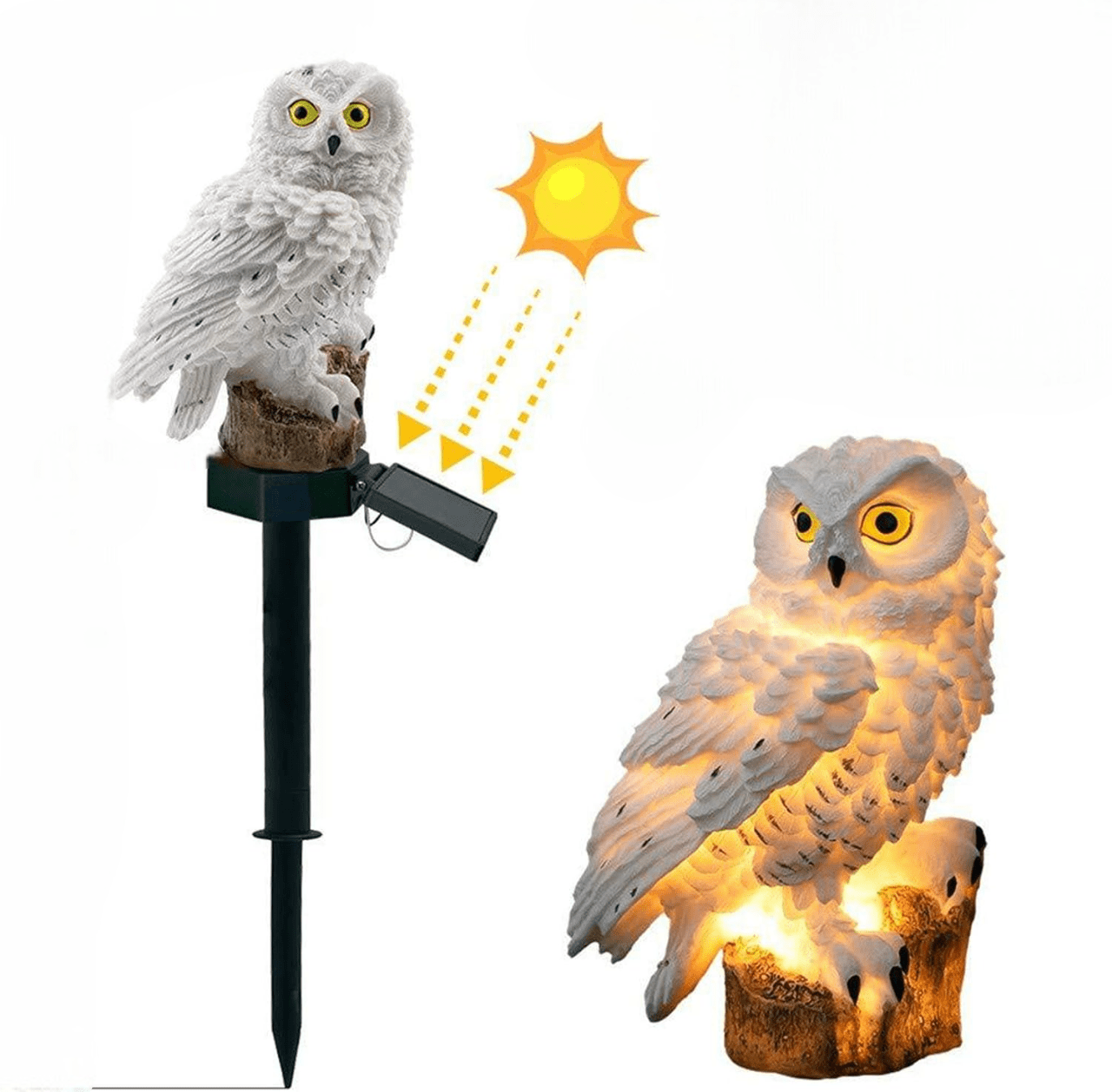 Lampe solaire - LEDGardenStick™ - Hibou Blanc - Lumière extérieur